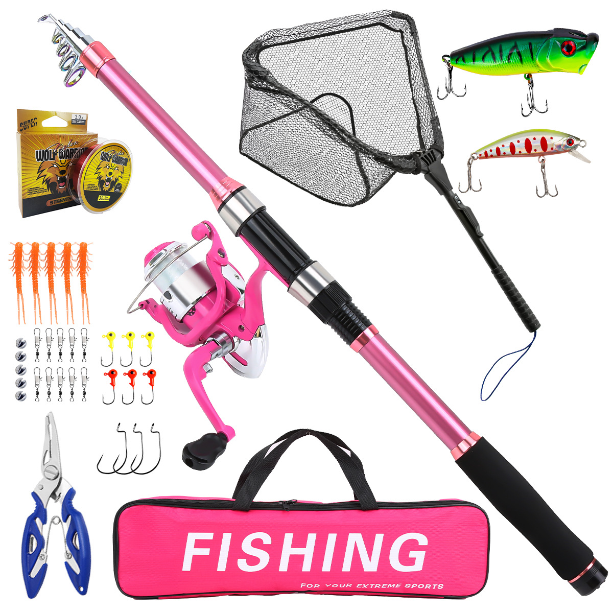Fishing Rod Combo - Angelruten-Set Komplettset mit Teleskop-Angelrute und Spinnrolle,